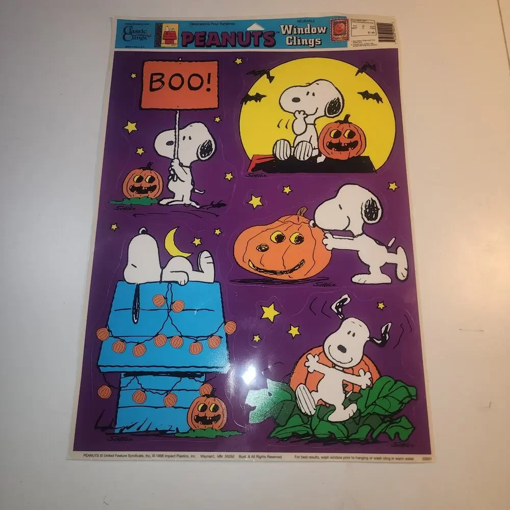 vintage Peanuts Halloween static window clings pumpkin Snoopy moon stars holiday